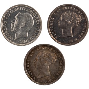 Great Britain 1840, 1847, 1932 Silver 4 Pence (3 Pieces) Prooflike