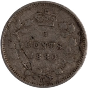 Canada 1880H Silver 5 Cents Lamination Error