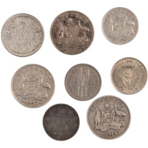 World Mixed Lots Australia, South Africa 1914-42 Silver (8 Pieces)