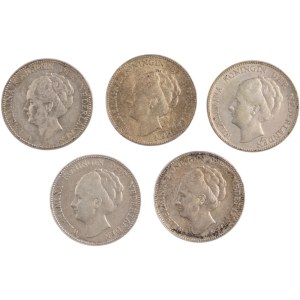 Niederlande 1922-1940 Silber 1 Gulden Lot (5 Stücke)