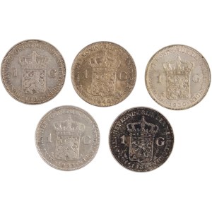Niederlande 1922-1940 Silber 1 Gulden Lot (5 Stücke)