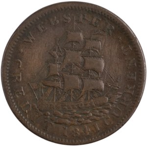 États-Unis 1841 Van Buren Webster Ship Hard Times Token