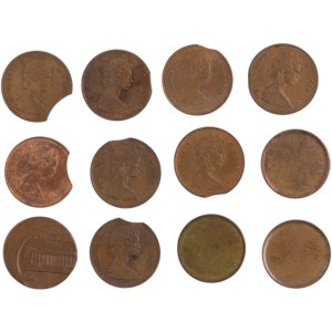 Canada Clipped & Blank 1 Cent Error Coin Lot (12 Pieces)