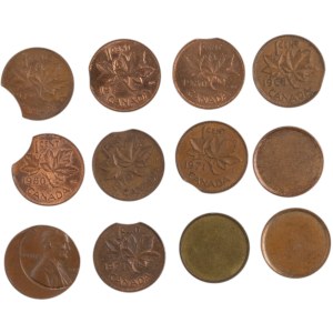 Canada Clipped & Blank 1 Cent Error Coin Lot (12 Pieces)