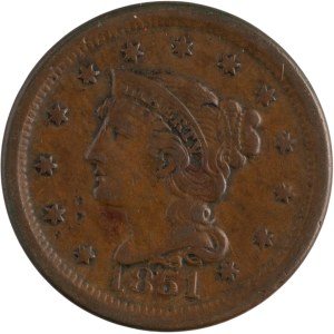United States 1851 1 Cent Liberty Head Overdate