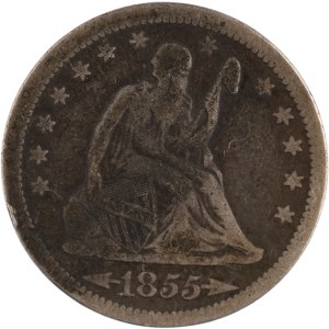 United States 1855 25 Cents Seated Liberty Quarter