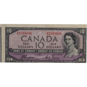 Canada 1954 $10 Devil's Face Banknote Cutting Error BC-32a