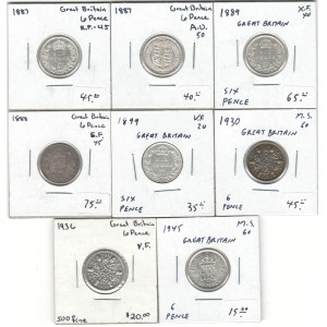 Great Britain 1887-1945 Silver 6 Pence (8 Pieces)