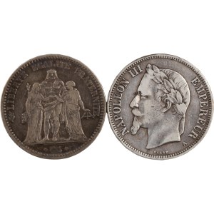 France 1848-70 Silver 5 Francs (2 Pieces)