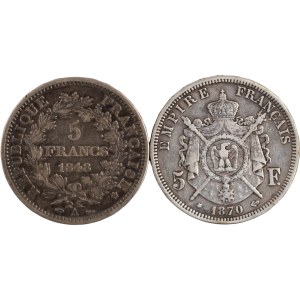 France 1848-70 Silver 5 Francs (2 Pieces)