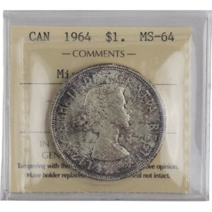 Canada 1964 Silver Dollar Missing Dot