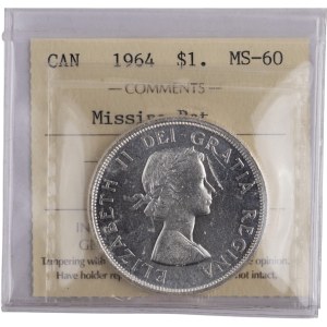 Canada 1964 Silver Dollar Missing Dot
