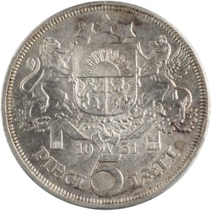 Lettonia 1931 Argento 5 Lati