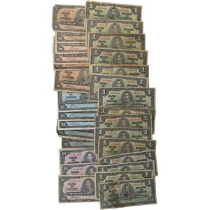 Banque du Canada 1937 $1-$10 Lot de billets (29 pièces)