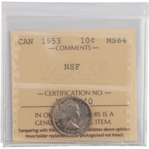Canada 1953 NSF Silver 10 Cents