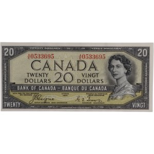 Bank of Canada 1954 $20 Devil's Hair Banknote Coyne-Tower A/E BC-33a