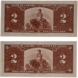 Bank of Canada 1937 $2 Banknote Gordon-Towers R/B BC-22b 2 in Sequence