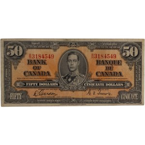 Banque du Canada 1937 billet de 50 $ Gordon-Towers B/H BC-26b