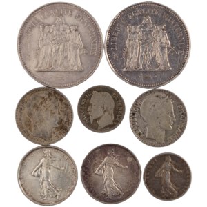 World Mixed Lots 1869-1979 France Silver Coins (8 Pieces)