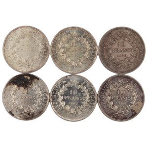 World Mixed Lots France 1965-71 Silver 10 Francs (6 Pieces)