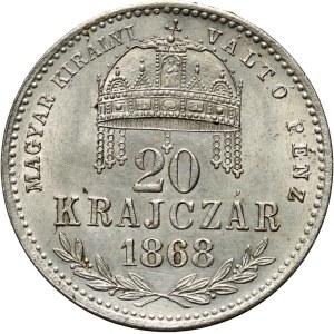 Hungary, Franz Joseph I, 20 kreuzer 1868 KB, Kremnica