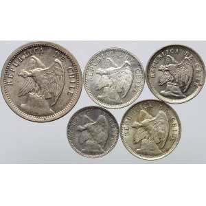 Chile, set of coins from 1896-1940, (5 pieces)