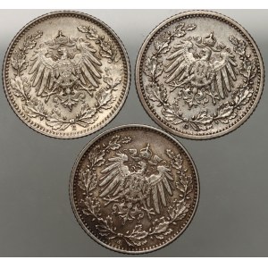 Germany, Empire, set of 1/2 mark coins from 1907-1916, (3 pieces)