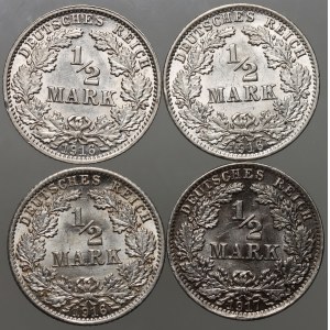 Germany, Empire, set of 1/2 mark coins from 1916-1917, (4 pieces)