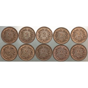 Switzerland, 2 rappen coin set from 1875, Bern, (10 pieces)