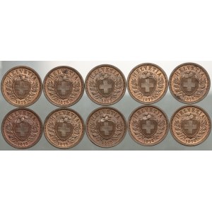 Switzerland, 2 rappen coin set from 1875, Bern, (10 pieces)