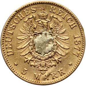 Germany, Bavaria, Ludwig II, 5 marks 1877 D, Munich