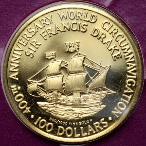Virgin Islands, Elizabeth II, 100 dollars 1980, Sir Francis Drake