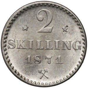 Norway, Charles XV, 2 skilling 1871, Kongsberg