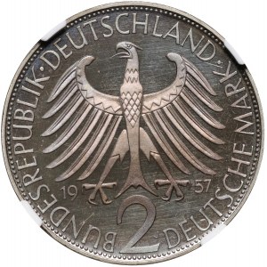 Germany, 2 Mark 1957 J, Hamburg, Max Planck, Proof