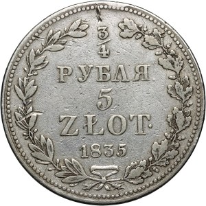 Russian partition, Nicholas I, 3/4 ruble = 5 gold 1835 MW, Warsaw