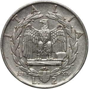 Itálie, Viktor Emanuel III, 2 liry 1936 R, Řím
