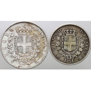 Włochy, Wiktor Emanuel II, zestaw monet 1 i 2 liry z 1863 roku, (2 sztuki)