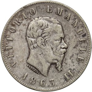 Italy, Victor Emmanuel II, 2 lire 1863 T, Turin