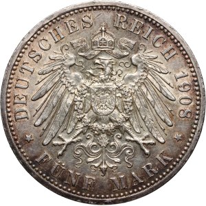 Germany, Saxony-Weimar-Eisenach, William Ernest, 5 Mark 1908 A, Berlin, 350th Anniversary of the University of Jena