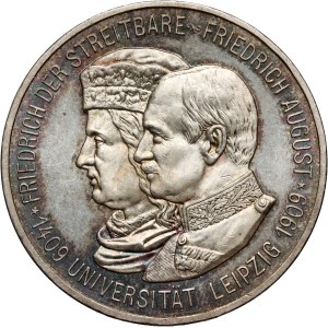 Germany, Saxony, Friedrich August III, 5 Mark 1909, Muldenhütten, Leipzig University