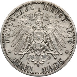 Germany, Saxe-Weimar-Eisenach, Wilhelm Ernst, 3 Mark 1910 A, Berlin, Grand Duke's second marriage