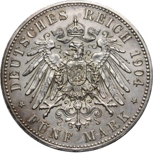 Germany, Hesse-Darmstadt, Ernst Ludwig, 5 Mark 1904, Berlin, 400th anniversary of the birth of Philip the Magnanimous
