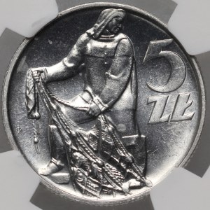 People's Republic of Poland, 5 gold 1958, Fisherman, Snowman