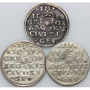 Sigismund III Vasa, set of trojaks dated 1589-1593, Riga, (3 pieces)
