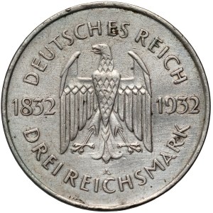Germany, Weimar Republic, 3 Mark 1932 A, Berlin, Goethe