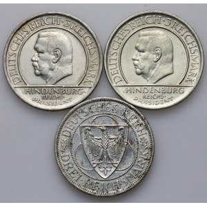 Germany, Weimar Republic, set of 3 Mark coins from 1929-1930, (3 pieces)