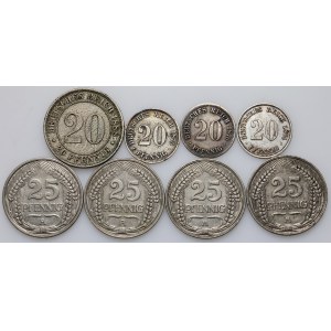 Germany, Empire, set of 20 and 25 pfennig coins from 1874-1912, (8 pieces)