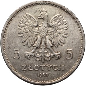 II RP, 5 Zloty 1930, Warschau, Banner, flacher Stempel