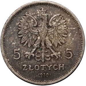 II RP, 5 Zloty 1930, Warschau, Banner, flacher Stempel