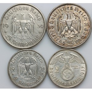 Germany, Third Reich, set of silver coins from 1934-1937, (4 pieces)